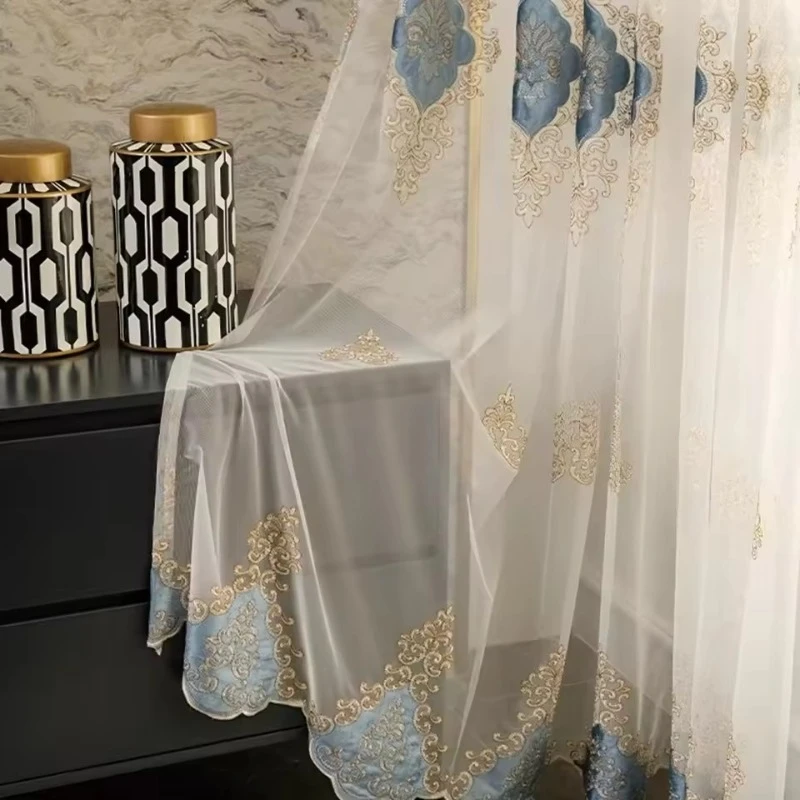 European Embroidered White Tulle Luxury Sheer Curtains for Living Room Bedroom Dining Villa Door Screen Elegant Decor Window 1