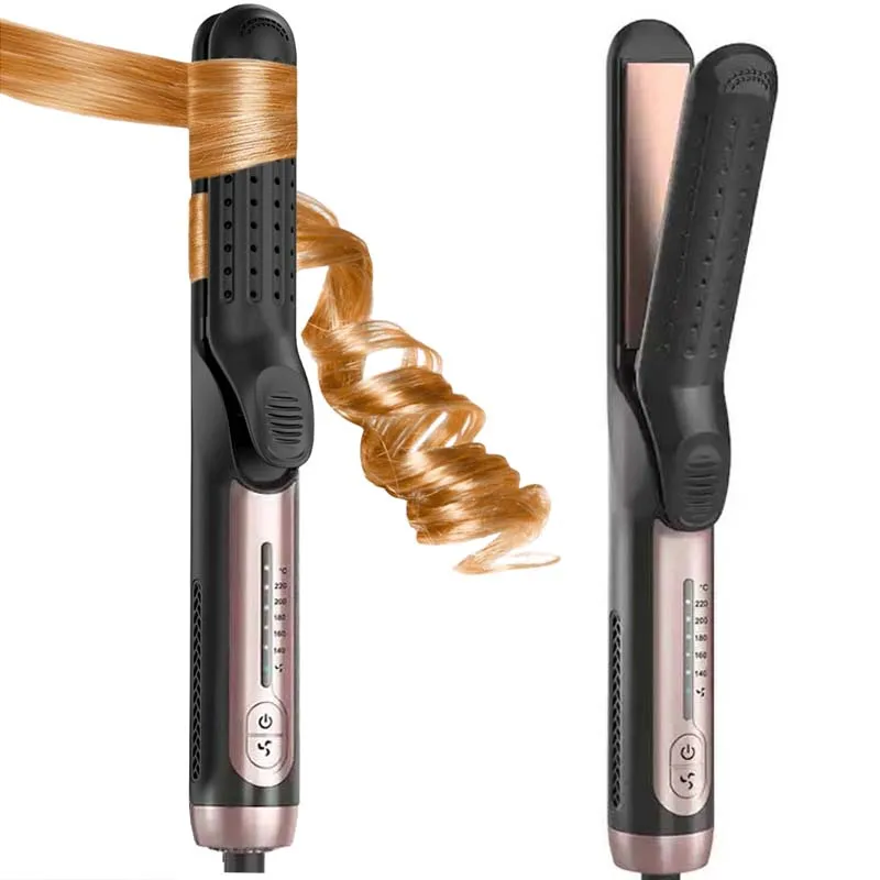 Cool Airflow Styler Hair Straightener And Curler 2 In 1 Ptc Fast Heat-Up Ionic Flat Iron Ceramic Hair Straightener And Curler