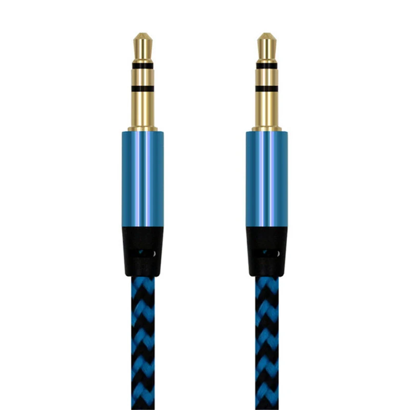 Câble audio mâle à mâle en nylon, jack de 3.5mm à 3.5mm, couleur or, pour voiture, longueur 1m