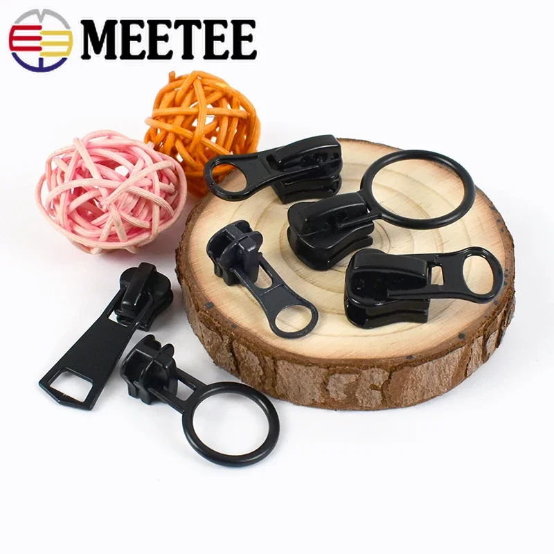 Meetee 10pcs 3# 5# 8# 10# 15# Zipper Sliders for Resin Zips Clothes Jacket Zippers Head Repair Kit DIY Sewing Zip Slider Puller