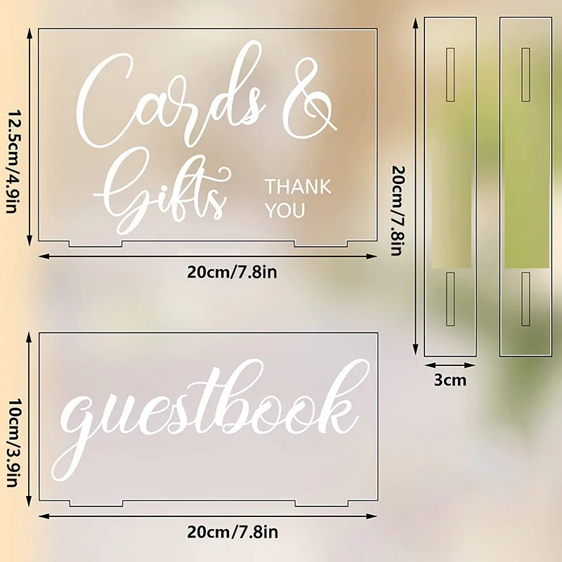 Rustic Acrylic Wedding Reception Sign with Guest Book Place Cards Holders Signs Farmhouse and Beach Party Home Decor 2pcs