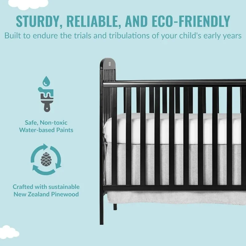 3-in-1 Full-Size Crib and Changing Table Combo in Black,Non-Toxic Finishes, 3