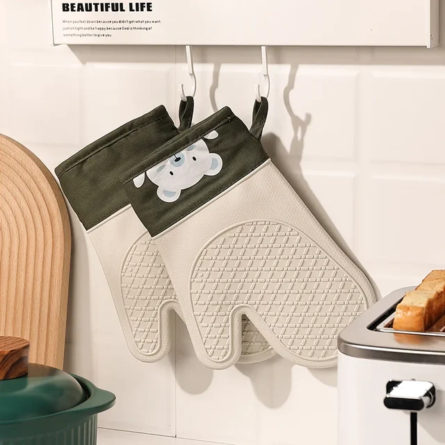 1pcs Silicone Heat Insulation Gloves Thickened Non-slip High Temperature Oven Gloves Baking and Scalding Kitchen Hand Clamps 4