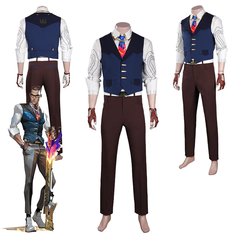 

Chamber Cosplay Costume Game VALORANT Role Play Outfits Tie Tops Pants Set Adult Men Role Play Suits Halloween Carnival Clothes