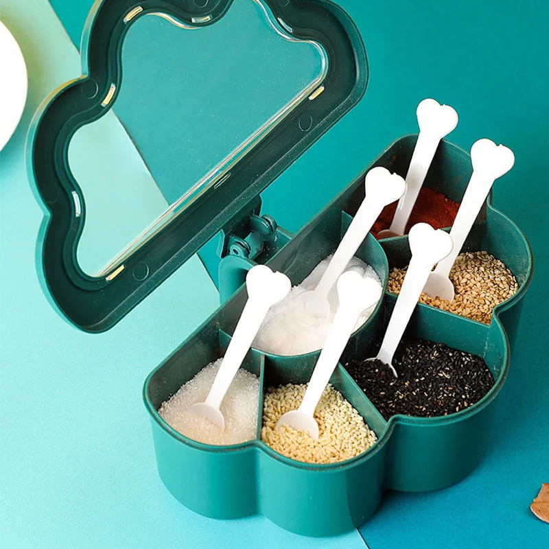 6 Grids Seasoning Boxes Set Pepper Sugar Bowl Salt Spice Shaker Storage