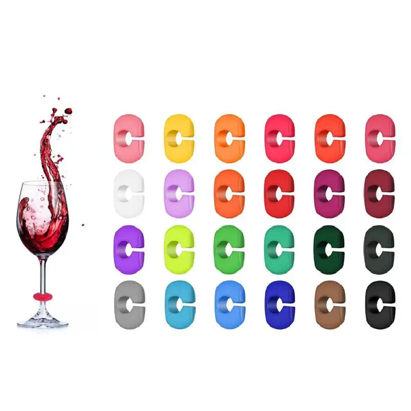 Wine Glass Marker 24pcs Drink Markers Wine Glass Charms Marker Colorful Silicone Glass Marker for Cocktail Cup Champagne Flutes Bar Party Supplies