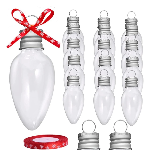 Ornements de Noël en plastique transparent en forme d'ampoule à remplir  avec capuchon à vis