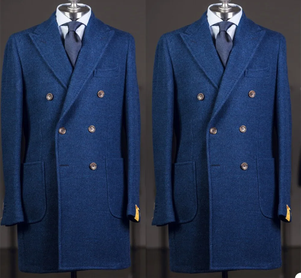 

2023 Long Blue Jackets Peak Lapel Formal Tuxedos Costume Formal Dinner Party Prom Business Men Suit 1 Pieces(Jacket ）