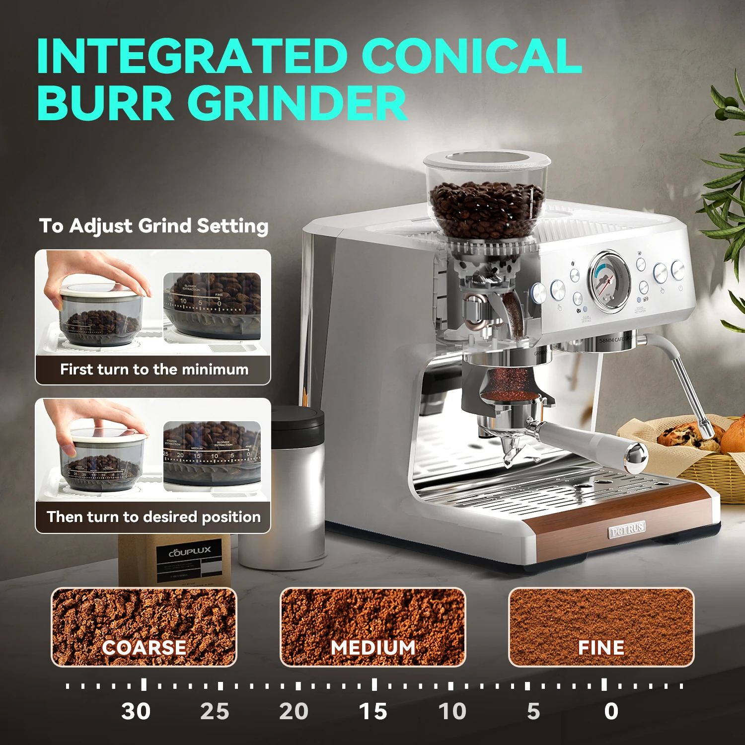 ماكينة اسبريسو بيتروس مع مطحنة، ماكينة صنع كابتشينو على طراز باريستا مع عصا بخار الحليب ماكينة صنع القهوة الاحترافية