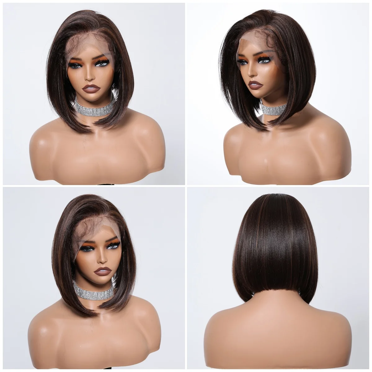 Short Brown 13*6 HD Lace Front Wig With Baby Hair Highlight Brown Golden Straight Bob Lace Front Synthetic Wig For Women Daily