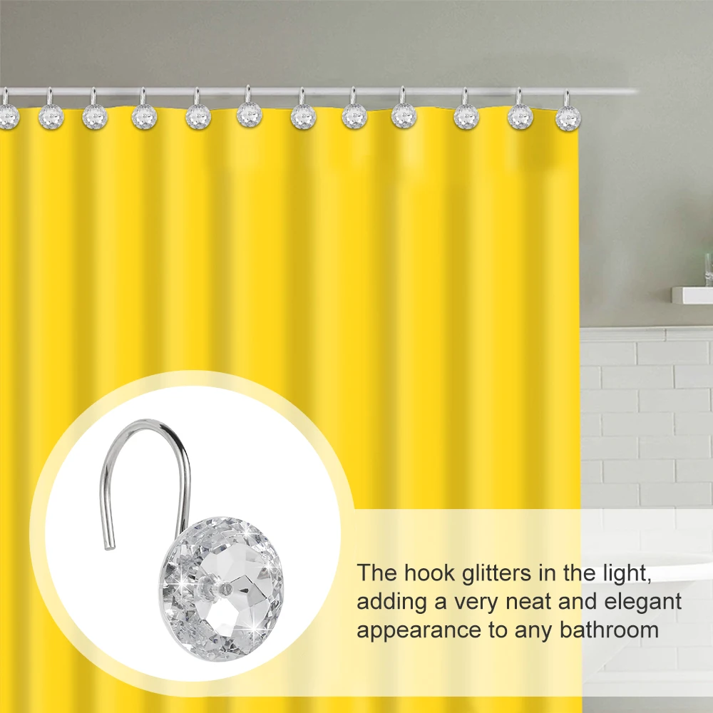 Shower Curtain Clips 12Pcs Shower Curtain Hooks Rustproof Acrylic Crystal Round Diamond Decorative Rings for Curtain Rods Shower Rods