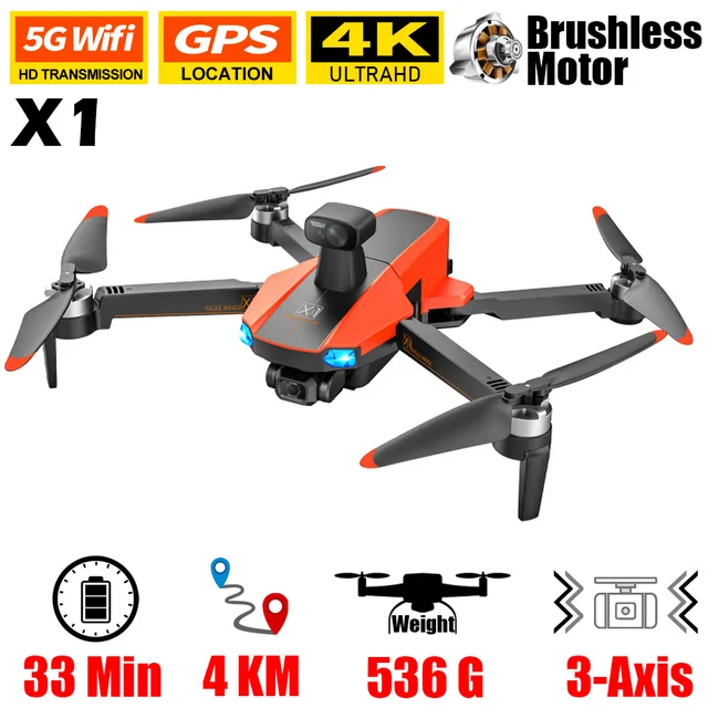 X1 Drone 4K Profesional GPS 3-Axis EIS 5G Wifi Quadcopter 4KM Distance 500M Height Brushless Dron With Reperter Abstacle Avoider 1