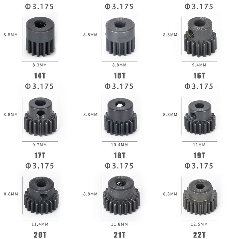 AMO 강화 금속 모터 기어 피니언, 3.175mm, 14T, 15T, 16T, 17T, 18T, 19T, 20T, 21T, 22T, 23T, 24T, 25T, 26T, 27T, 28T, 48P RC 자동차