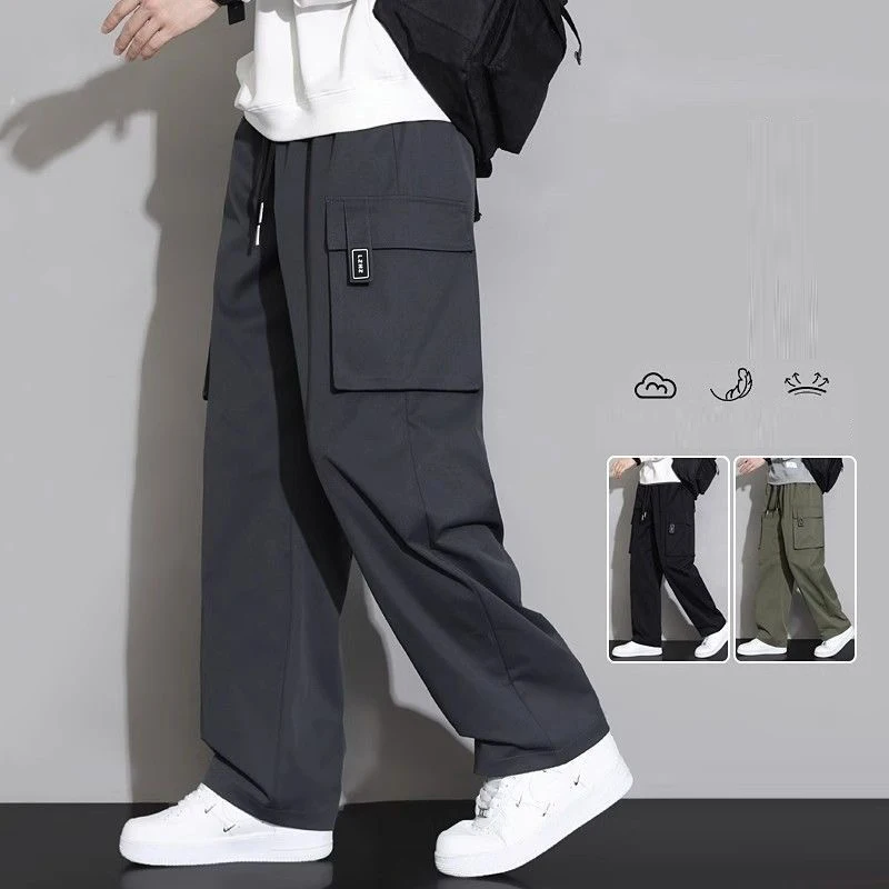 

New Spring Hip Hop Tactical Military Cargo Pants Multi-Pockets Loose Straight Leg Wide Leg Pants Autumn Casual Male Trousers
