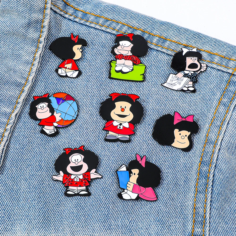 Anime Mafalda Character Brooch Enamel Pin Backpack Clothing Jewelry Metal Badge Accessories 8 Pcs