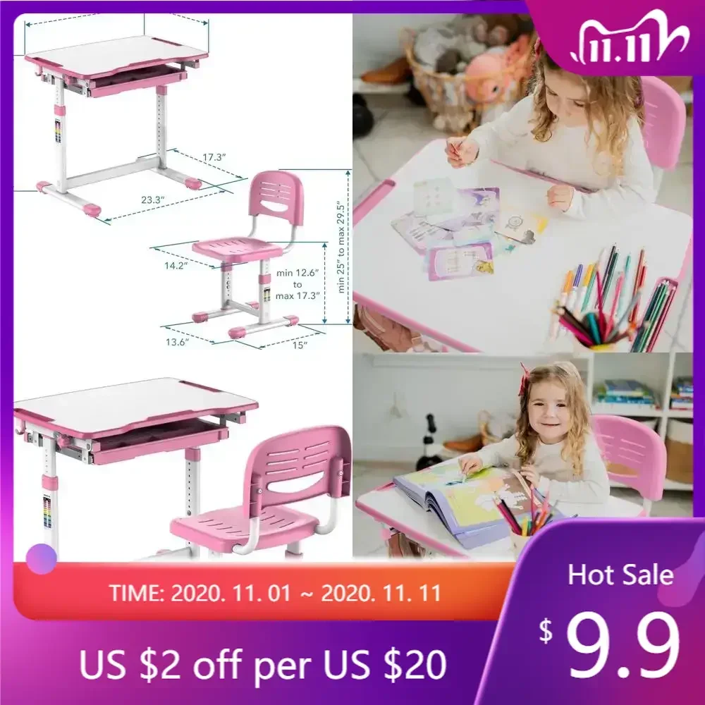 versatile height-adjustable desk and chair set, durable study table for youth, art table for creative activities
