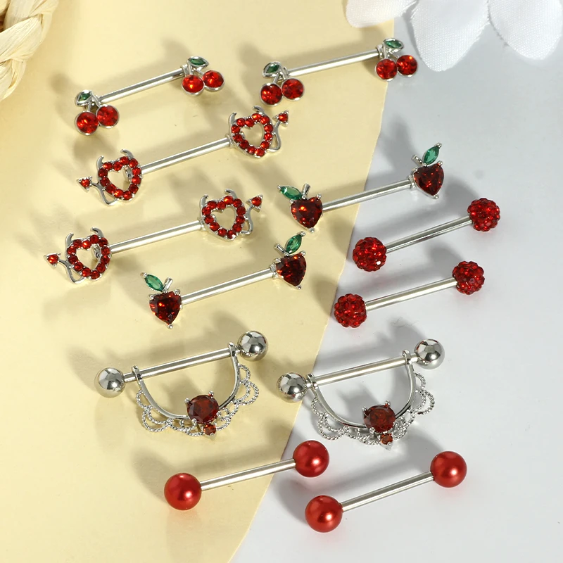 2pcs Pink  Heart Nipple Piercing Barbell Shiny Crystal Nipple Rings Bulk For Women Flower 14G Nippel Jewelry Piercing