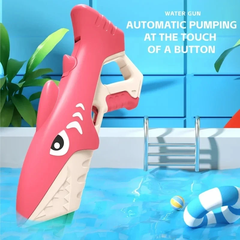 Summer Children Water Gun Automatic Large Capacity Electric Toy Cartoon Shark Outdoor Beach Pool Fight Party Water Toy for kid 4
