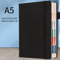 Colorful Hardcover Leather Daily Monthly Planner, 400 Pages (Black)