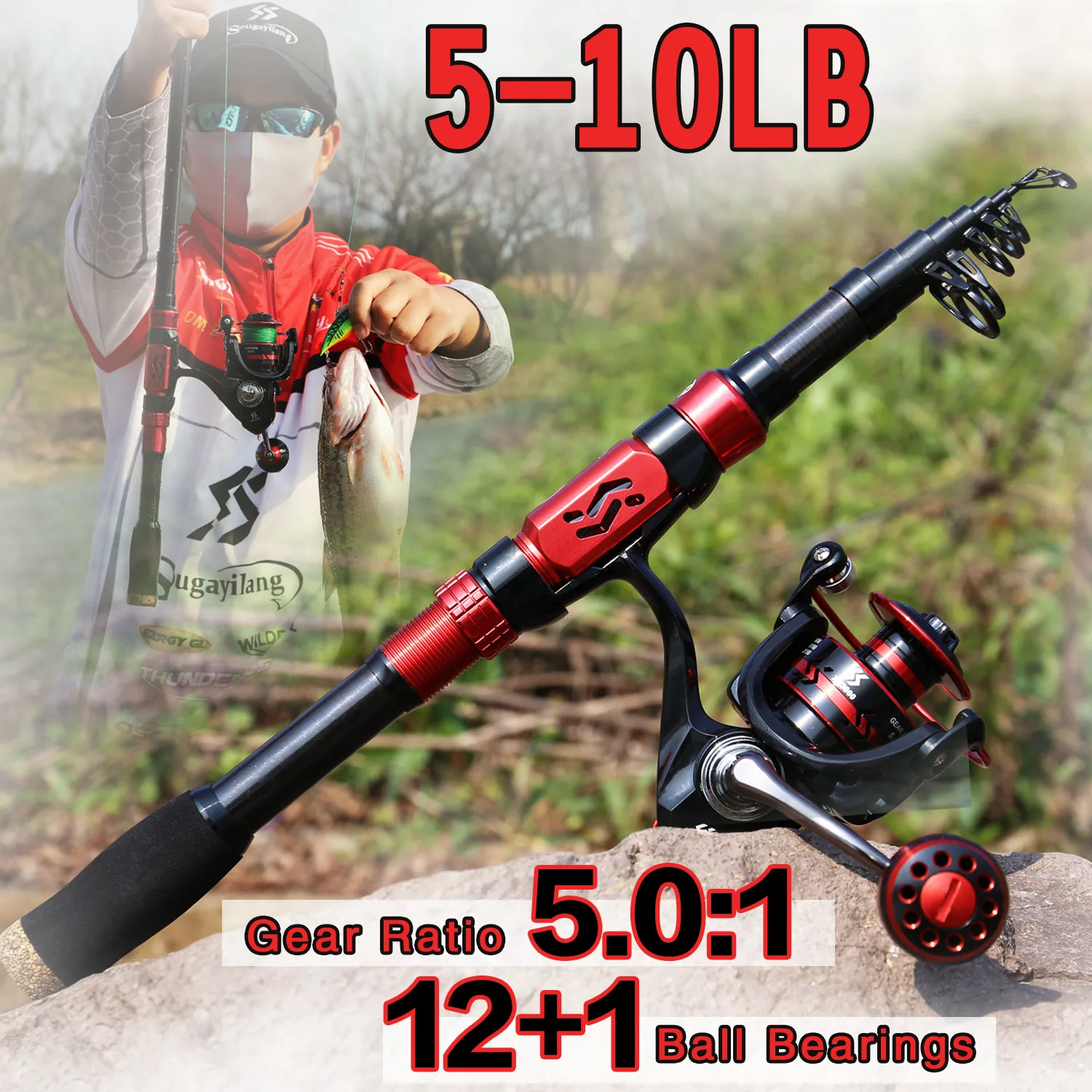 Sougayilang Fishing Rod and Reel Combos Carbon Fiber Telescopic Fishing Rod  and Metal Spinning Reel with Free Spool Fishing Kit - AliExpress