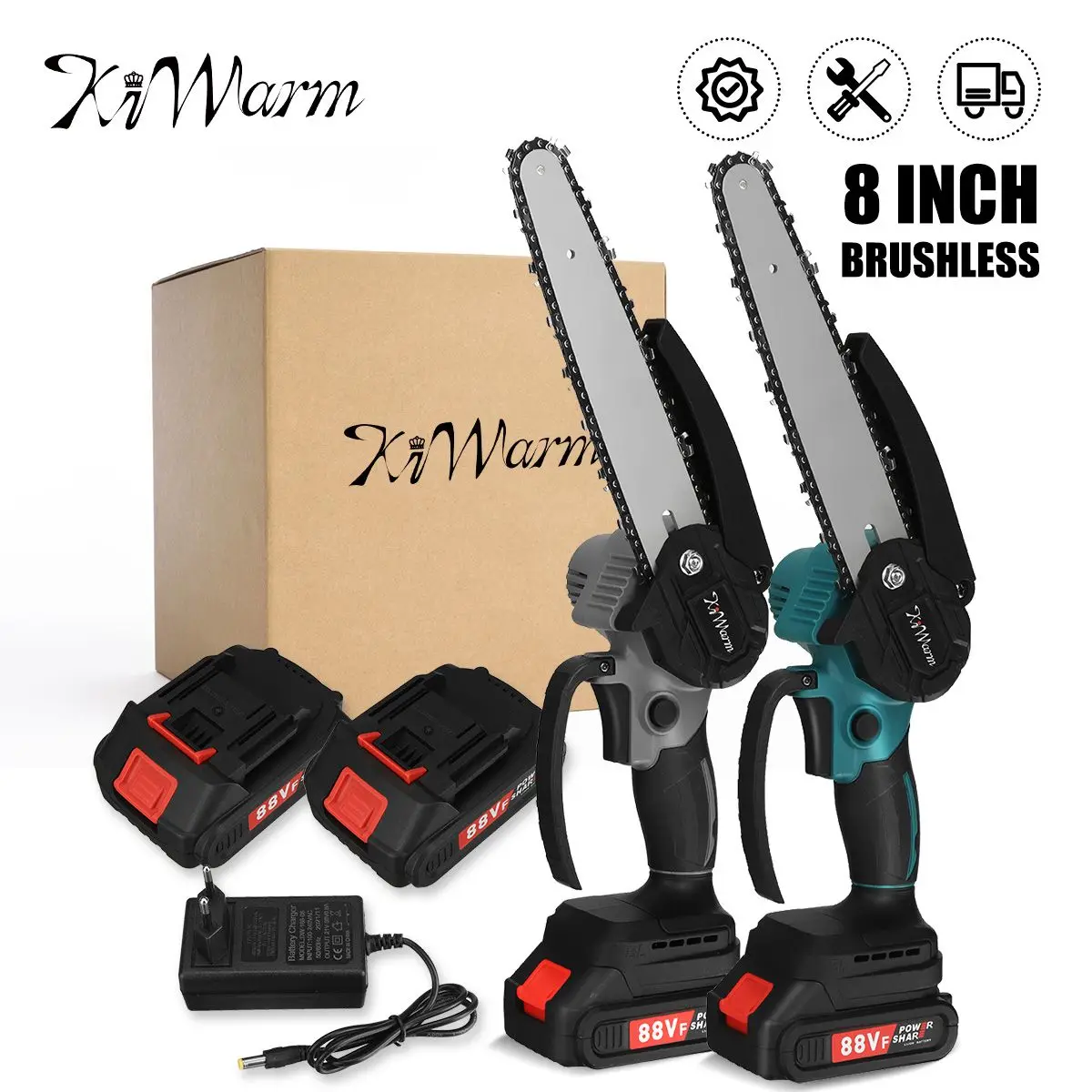 8 Inch 88V Brushless Mini Electric Chain Saw With 2Pcs Battery Woodworking Pruning ChainSaw One-handed Garden Logging Power Tool |