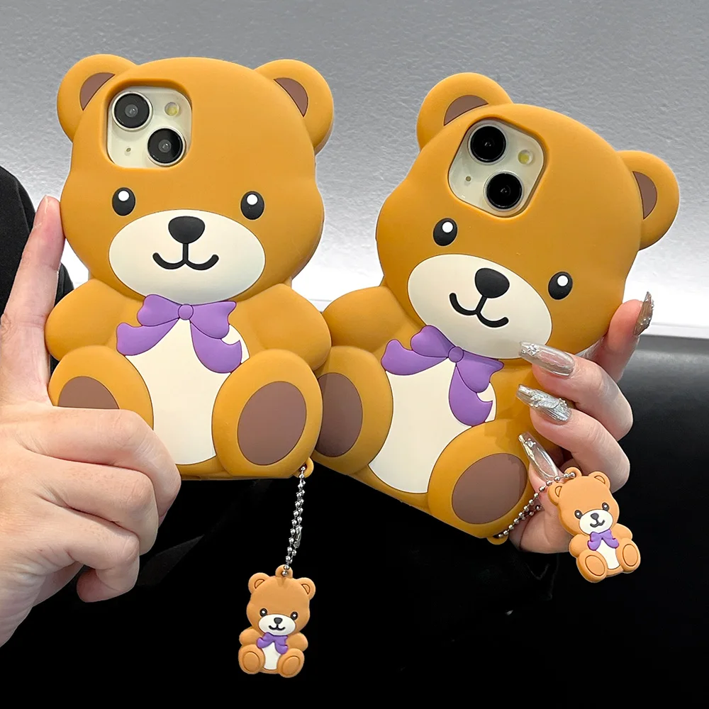 Adorable 3D Cartoon Teddy Bear Silicone Phone Case - Shockproof and Soft Back Cover