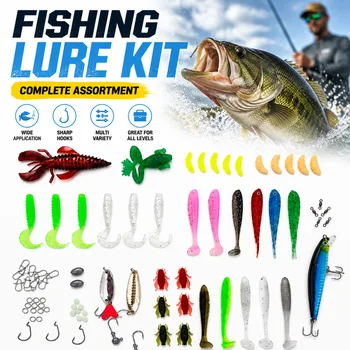 84/107pcs Fishing Lure Kit Soft and Hard Bait Set Gear Layer Metal Jig Spoon For Bass Pike Crank Tackle Accessories with Box 1