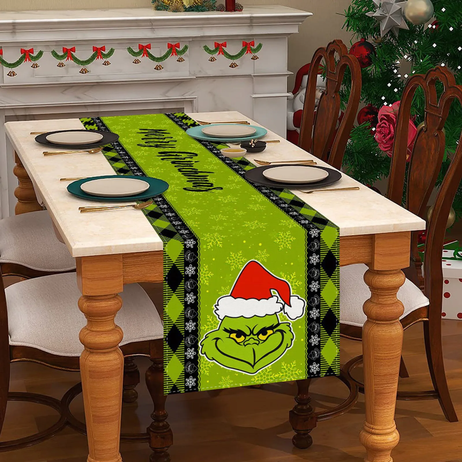 Linen Christmas Table Runner 13x72 Inch Christmas Winter Holiday Home Kitchen Dining Room Decoration Table Runner