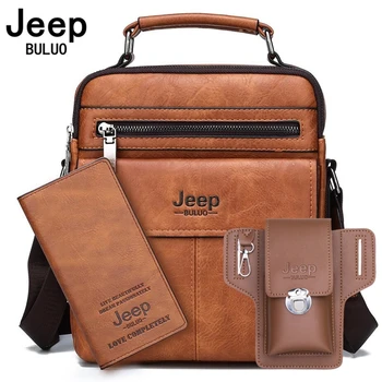 JEEP BULUO-분할 가죽 크로스 바디 숄더 백 남성용, 패션 비즈니스 메신저 백, 고품질 토트 백