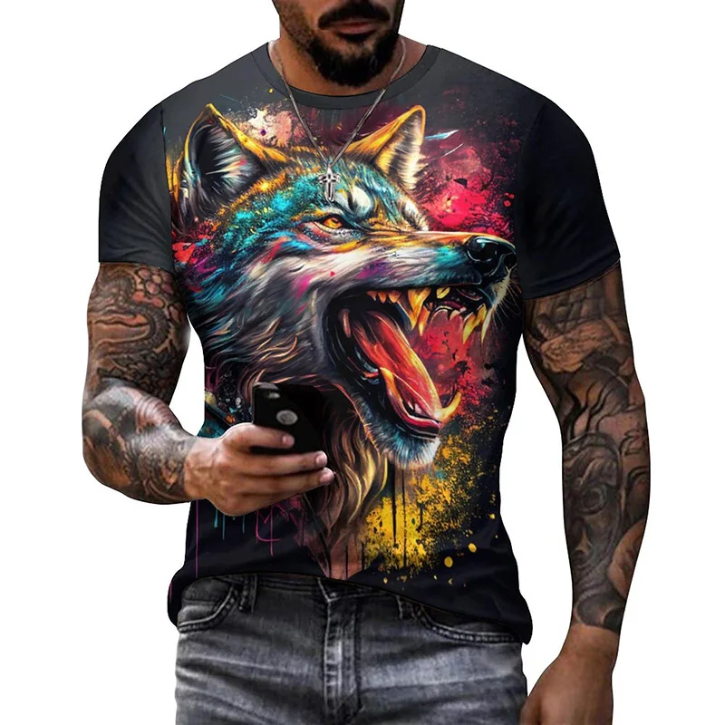 

Graffiti Art Wolf Cool Graphic T Shirts Fashion Animal 3D Printed T Shirt For Men Goth Casual Women Tee Casual Streetwear Tops