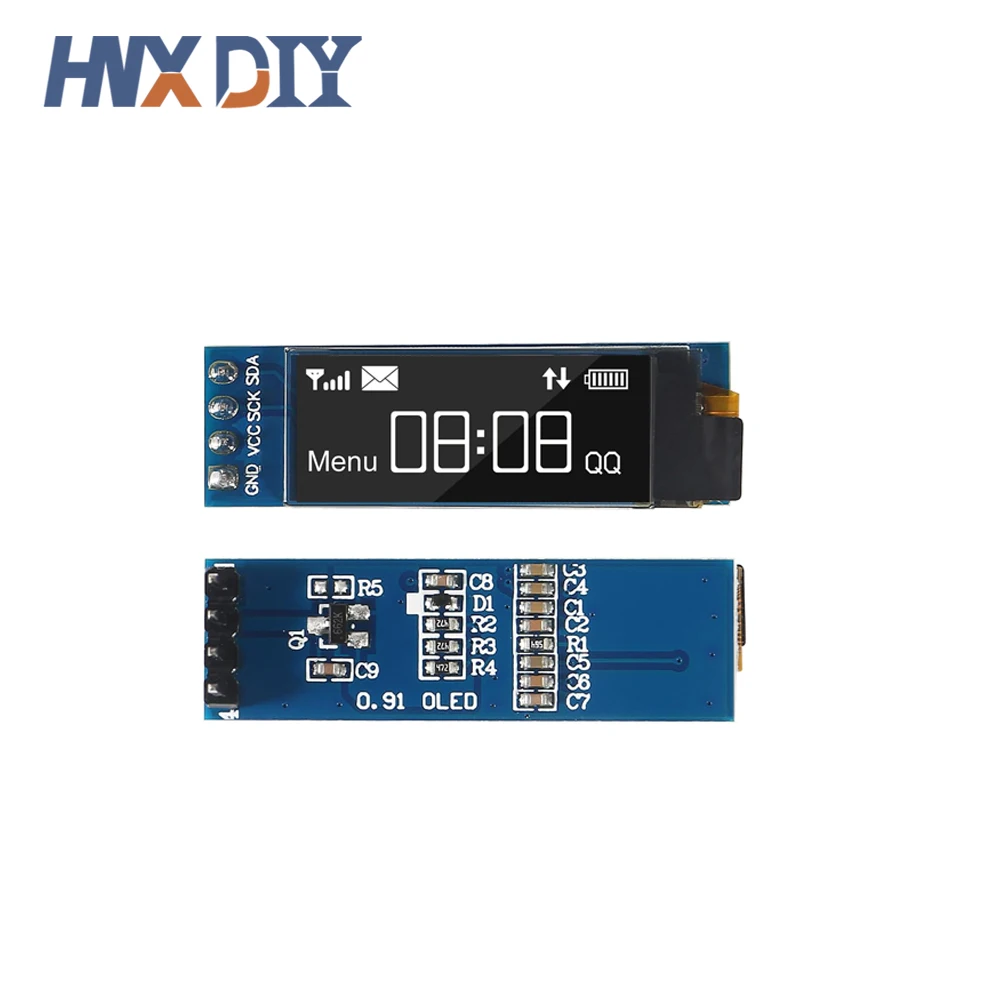 1-10pcs 0.91 Inch 128x32 IIC I2C White / Blue OLED LCD Display DIY Module SSD1306 Driver IC DC 3.3V 5V for arduino 2