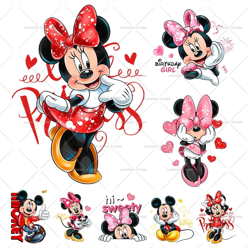 New Mickey Minnie Mouse Printed tshirt transfer Vinyl Stickers For Kids Clothes Disney Cute Summer style Iron on Patches Decor
