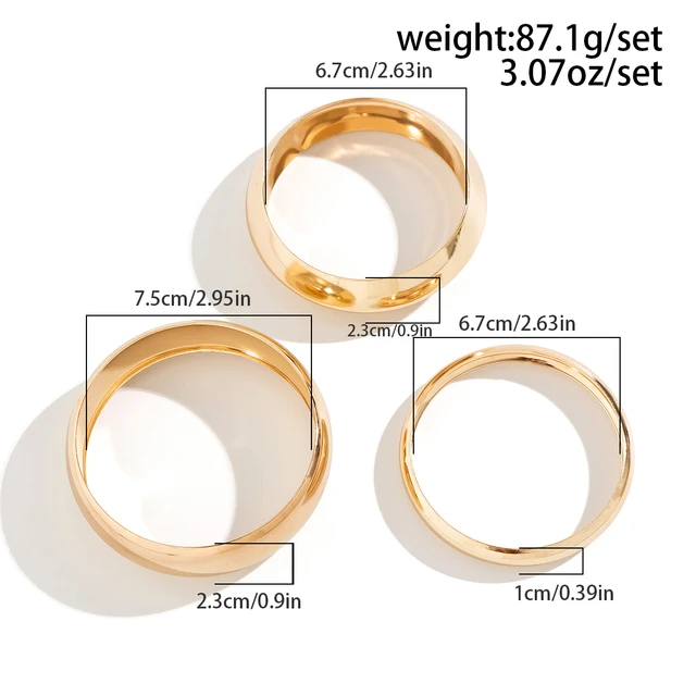 Lacteo 3Pcs/set Punk Geometric Chunky Hollow Rings Bracelet for Women Smooth Multilayer Big Bangles Jewelry Ladies Wedding Party 6