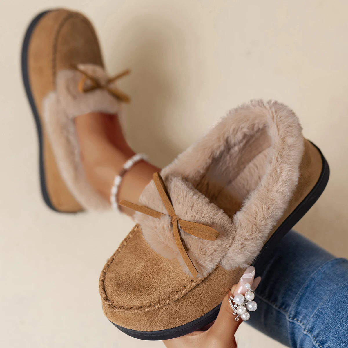 Winter Warm Cotton Slippers Women Faux Fur Thicken Plush Home Slides Woman Comfort Non Slip Indoor Floor Cotton Shoes Snow Boots 2