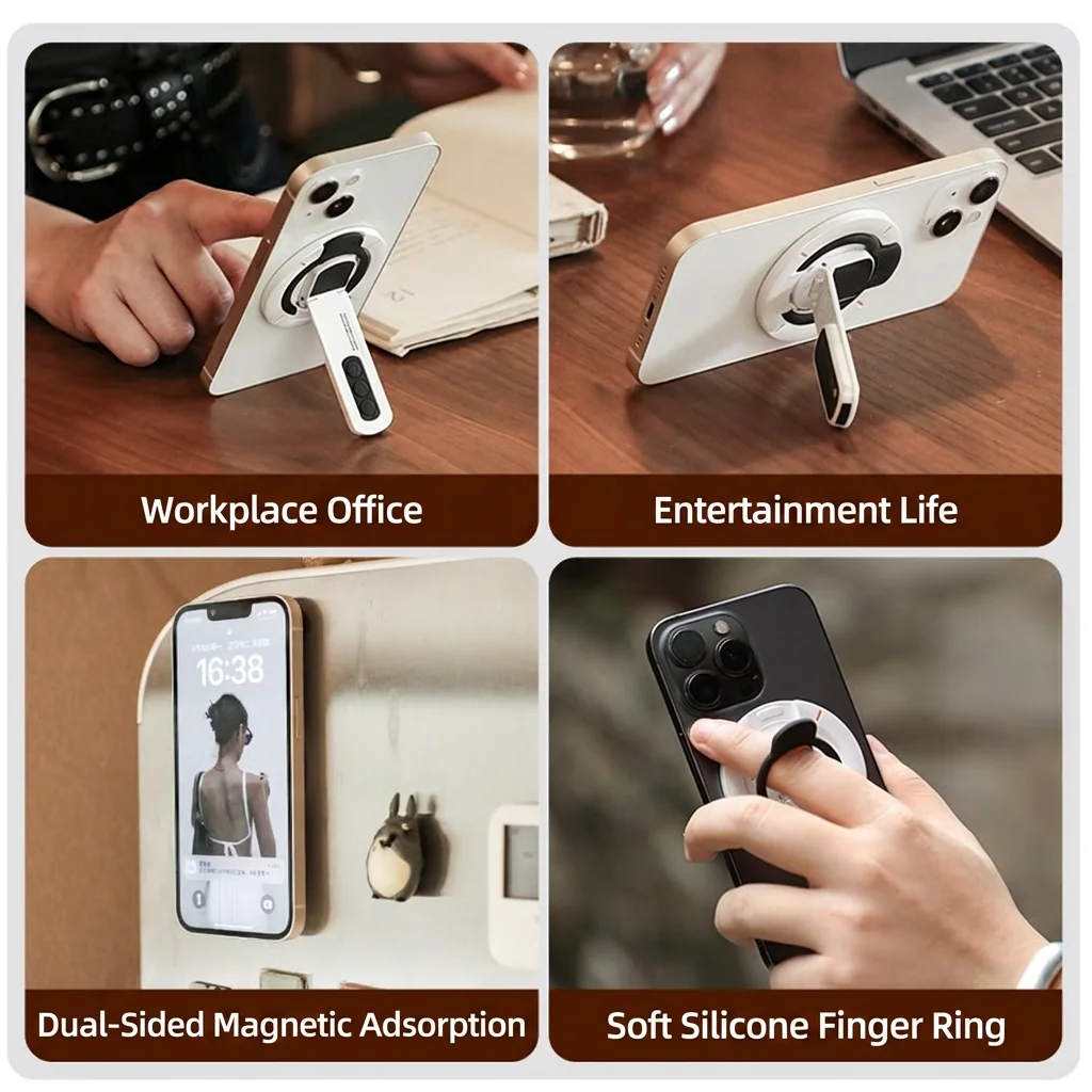 Magnetic 360° Rotating Silicone Phone Grip and Stand with Innovative Pressure-Relief