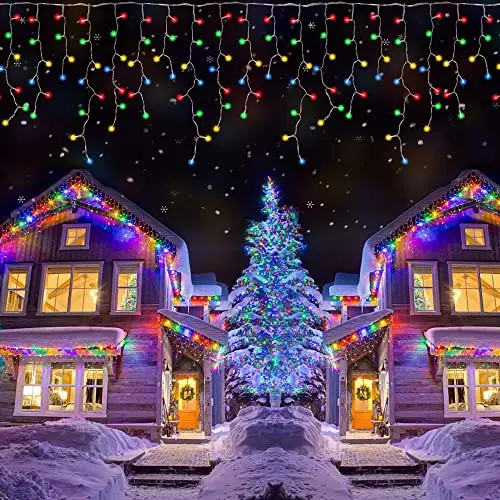 thumbnail image 1 of Street Garland Christmas Lights Outdoor Decor 10m Droop 0.4-0.6m Led Icicle Curtain String Lights Party Garden Eaves Decoration, 1 of 5