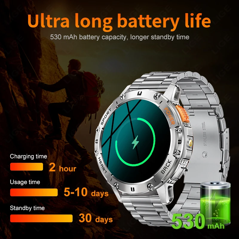LIGE AMOLED Smart Watch for Men Bluetooth Call Smartwatch Man LED Flashlight Smart Watches Health Monitor Sport Fitness Bracelet
