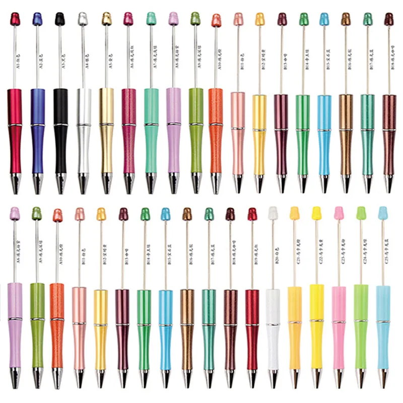 

50Pcs Plastic Beadable Pen Bead Ballpoint Pen Ball Pen for Students Office School Supplies Mixed Colors Beads Pens