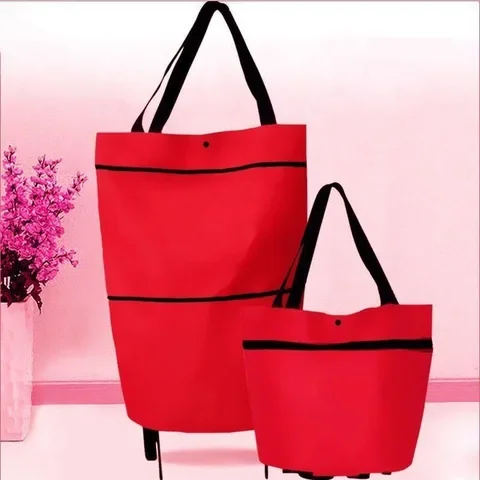 

2 In 1 Foldable Shopping Cart With Wheels Premium Oxford Fabric Multifunction Shopping Bag Organizer High Capacity For Shopping