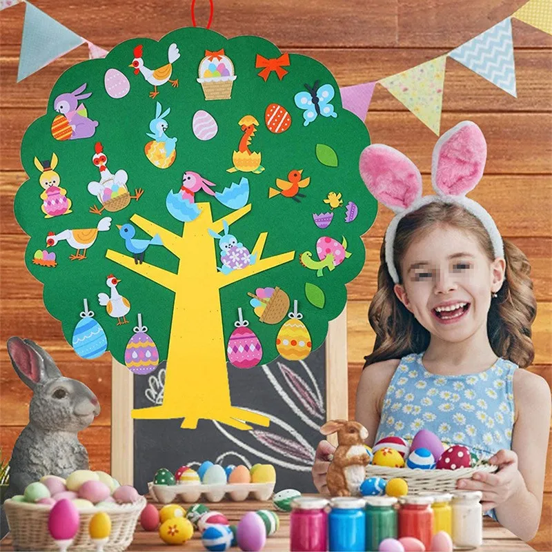 

DIY Felt Easter Tree Decor Easter Rabbit Eggs Basket Hanging Ornaments Kids Puzzle Gifts Easter Party Decoration for Home 2024