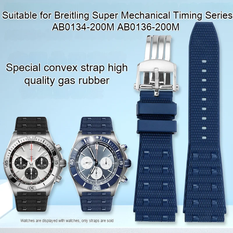 Cinturino Per Orologio In Gomma Fluorurata Di Qualità 22Mm 24Mm Per Cinturino Con Fibbia Pieghevole Rialzato Breitling Super Chronomat B01 Superocean 