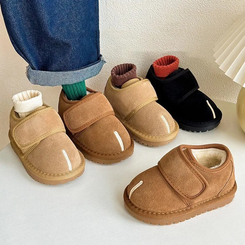 Children Boots Baby Winter Snow Boots Plush Leather Toddler Shoes Boys Girls Anti-slip Rubber Sole Baby Sneakers Infant Boots