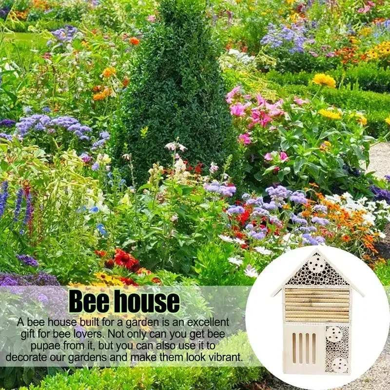 Mason Bee House Empty Natural Wooden Mason Bee Box and Butterfly Hotel Outdoor Garden Box Durable and Stylish Garden