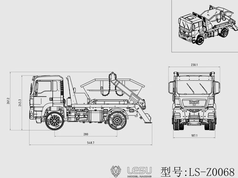 RTR LESU 4*4 RC Skip Loader Truck 1/14 Remote Control Hydraulic Metal Dumper 3-speed Swing Arm Dump Car Model Light Sound System 6