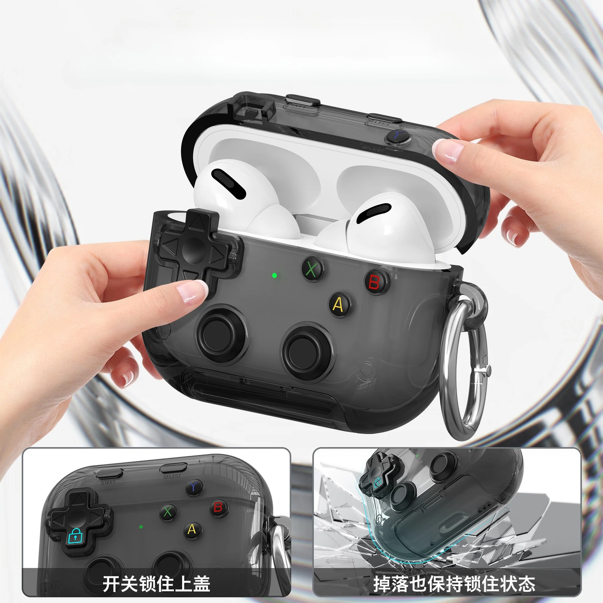 Retro Game Console Design Transparent Earbuds Case with Holder & Stress Relief Button