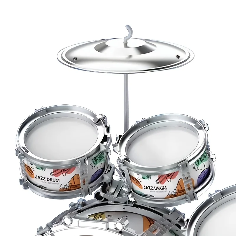 Kids Drum Set Toddler Jazz Drum Kit Toys with Stool Pedal Percussion Musical Instruments Drum Toy Early Education Gift for Boys 4