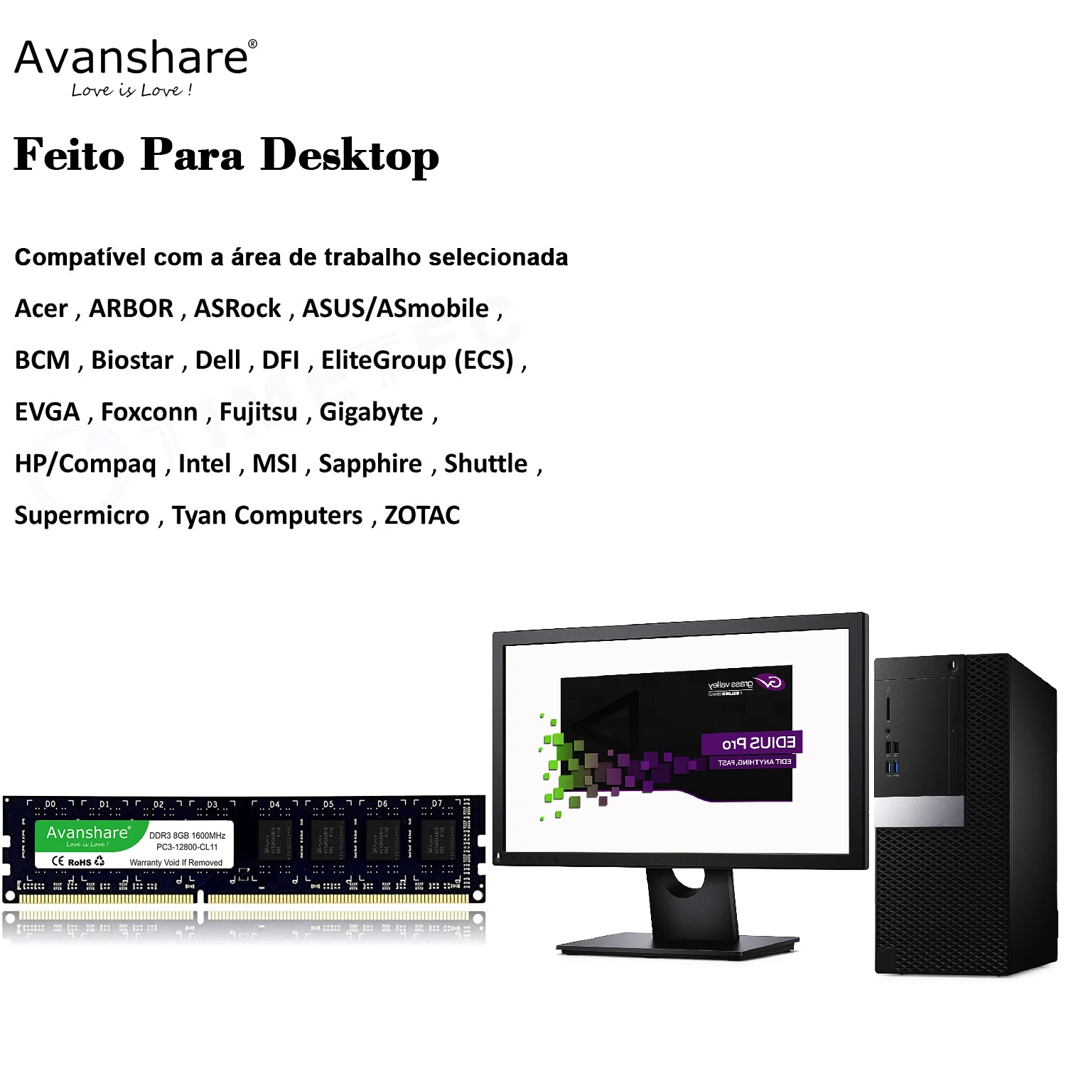 Avanshare-memória Ram de Desktop Udimm para Intel Amd Udimm para Intel Amd Ddr5 Ddr4 Ddr3 32gb 16gb 8gb 4gb 2gb 1333 1600 2400 2666 3200 5600mhz - Imagem 5