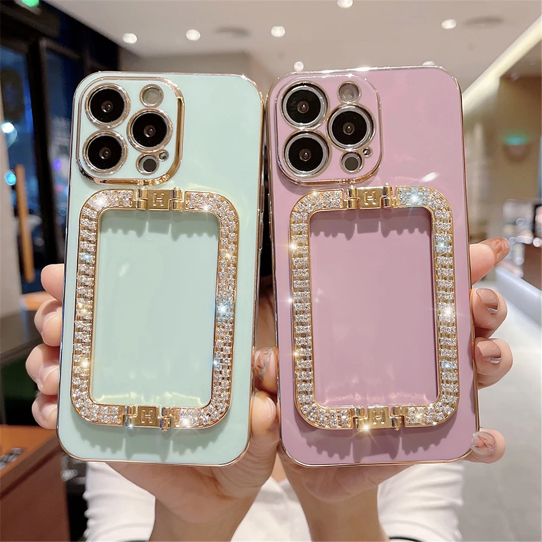 Silicone Phone Case With 3d Crystal Square Holder For Xiaomi_voghion.com