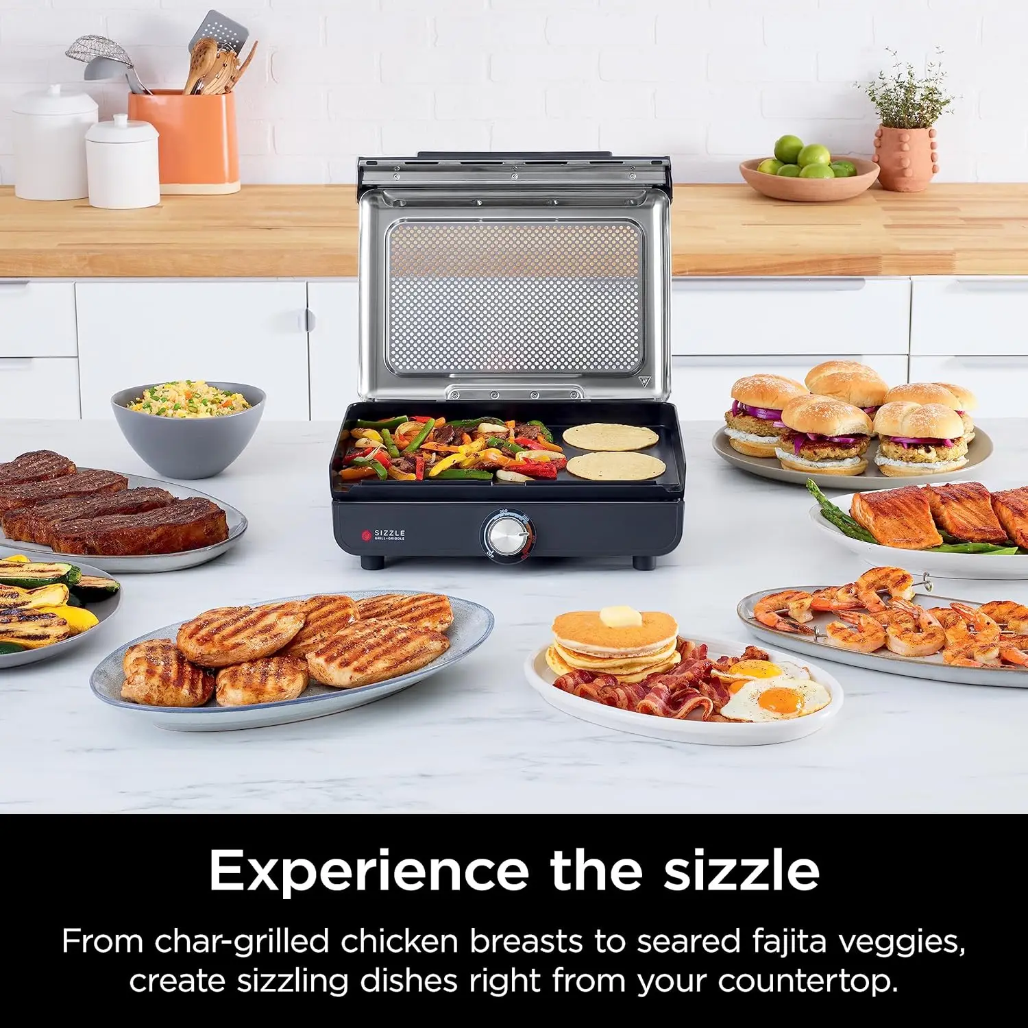 Griddle, 14’’, Electric Grill, For Steak, Burgers,Salmon,Veggies, and More, Nonstick, Dishwasher Safe,500F,Even Cooking, Silver 2