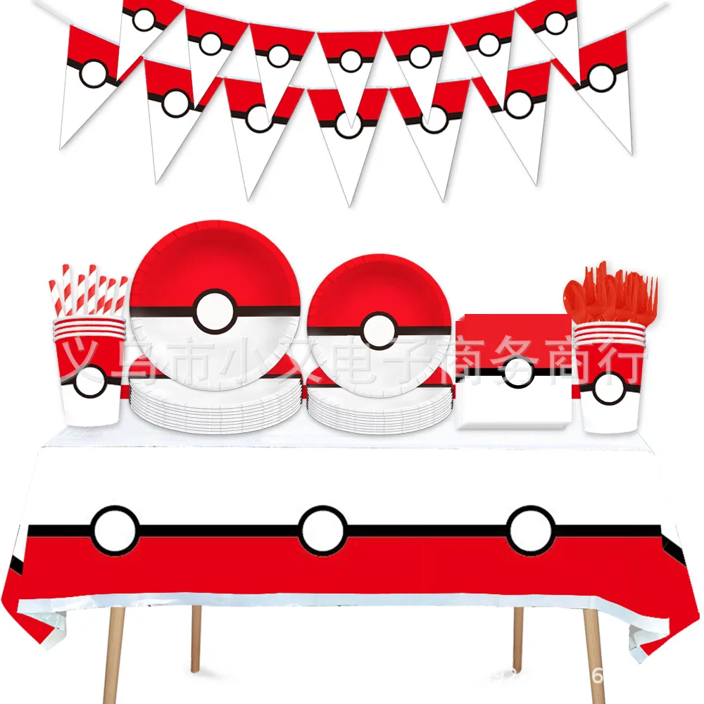 Party supplies Pikachu Fairy Pocket Elf Ball Birthday Party Tableware Paper Plate Tissue Tablecloth Decoration